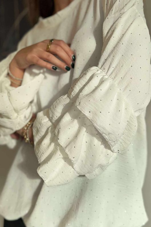 Stella Micro Stud Ruffle Blouse White